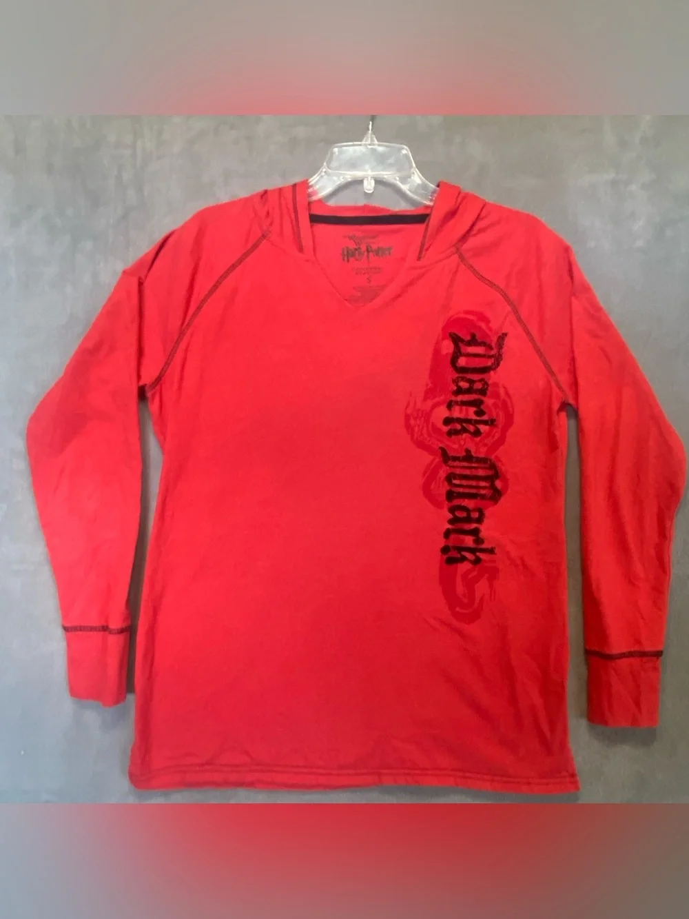 Small Harry Potter Universal Studios Dark Mark Red Hooded Long Sleeve Shirt